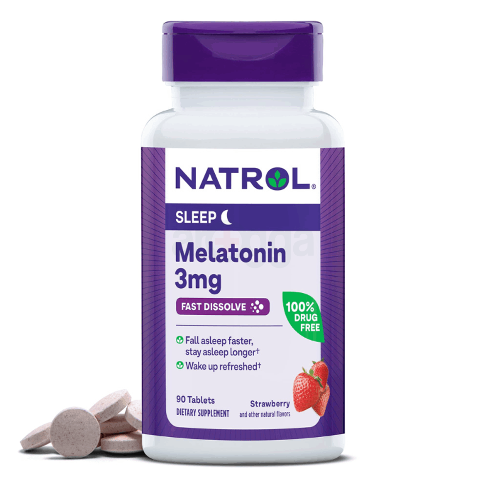 Natrol Melatonin 3mg, Strawberry-Flavored Sleep Support Dietary Supplement for Adults, 90 Fast-Dissolve Tablets, 90 Day Supply  