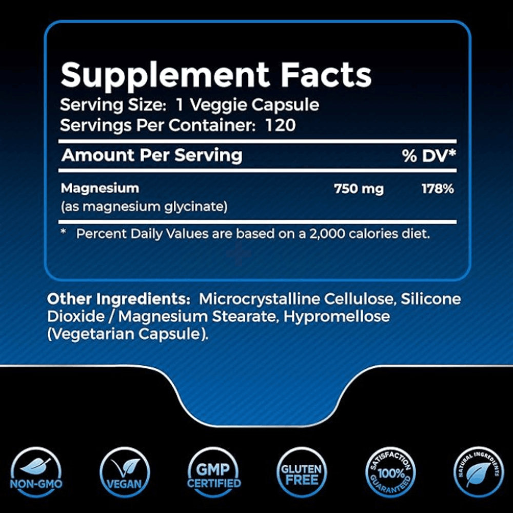 WELLNESS LABSRX Magnesium Glycinate Capsules - 750mg | 120 Count  