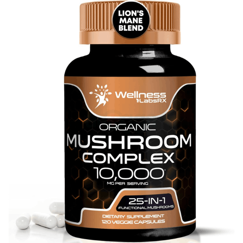 WELLNESS LABSRX Organic Mushroom Supplement Capsules - 10000mg 120 Count  