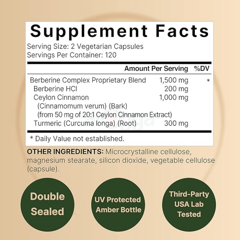 Naturebell Berberine Supplement | Plus True Ceylon Cinnamon & Turmeric Root – 97% Berberine HCL 240 Capsules  