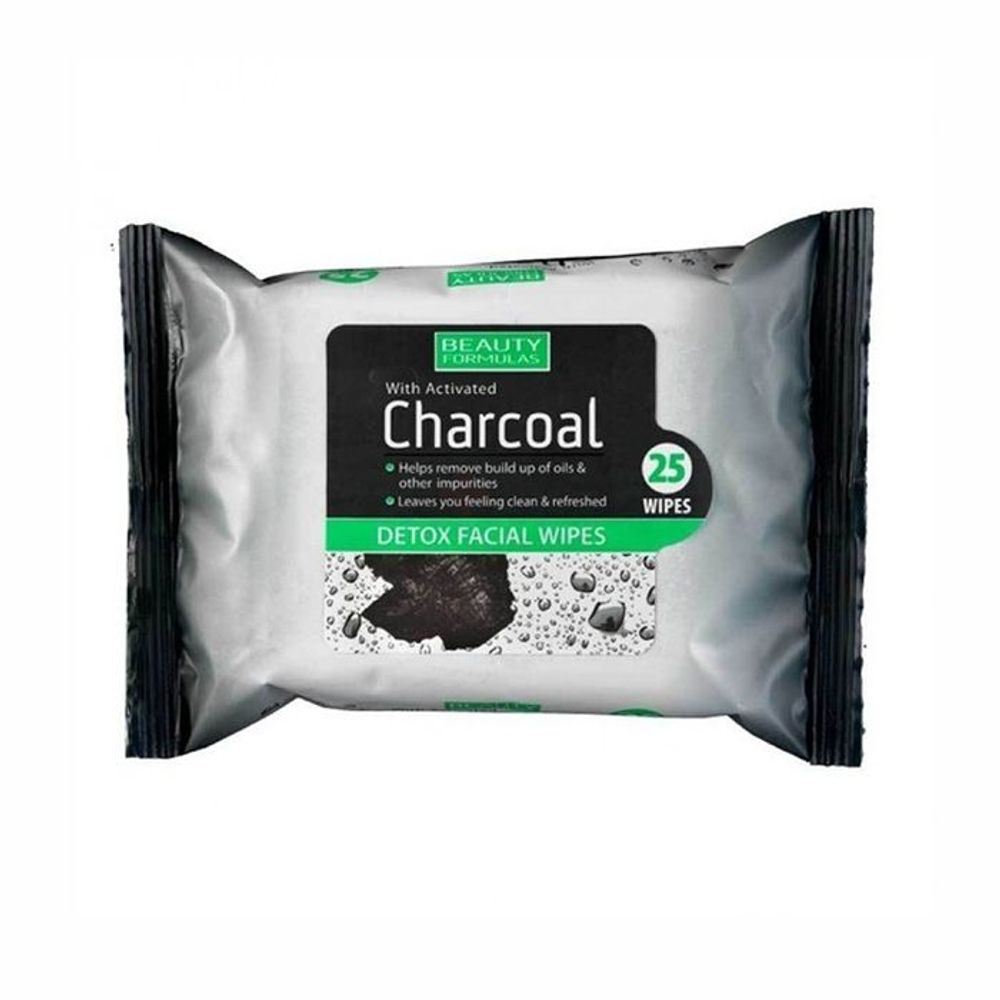 Beauty Formulas Detox Facial Wipes with Activated Charcoal 25 Wipes  