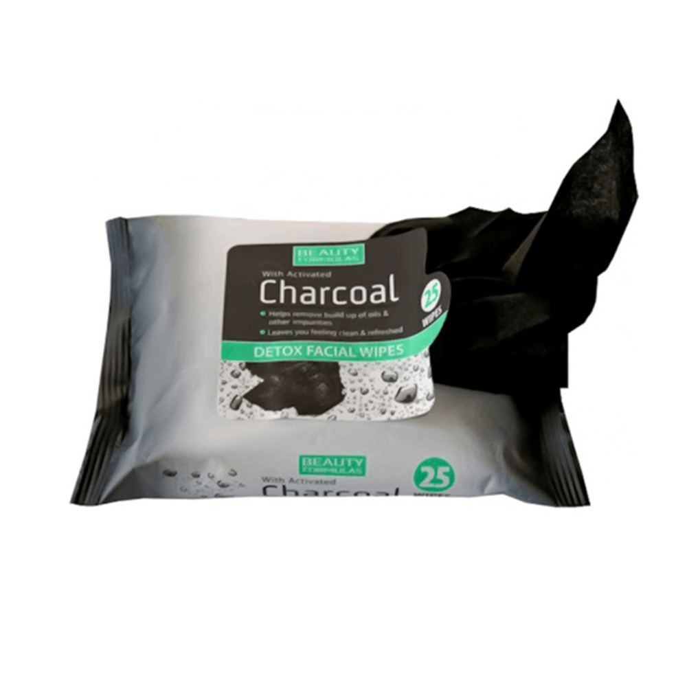 Beauty Formulas Detox Facial Wipes with Activated Charcoal 25 Wipes  