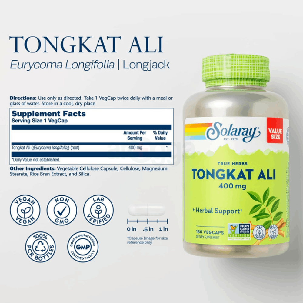 SOLARAY Tongkat Ali 400 mg, 180 VegCaps   