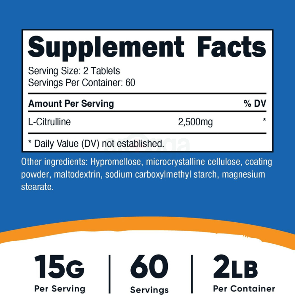 Nutricost L-Citrulline 2500mg, 60 Servings, 120 Tablets		
	
  