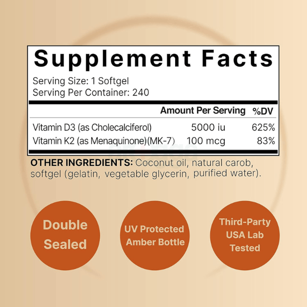 NatureBell Vitamin D3 5000 IU with K2, 240 Softgels  