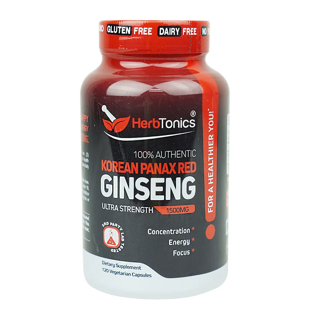 Herbtonics Korean Red Panax Ginseng 1500mg, 120 Capsules   