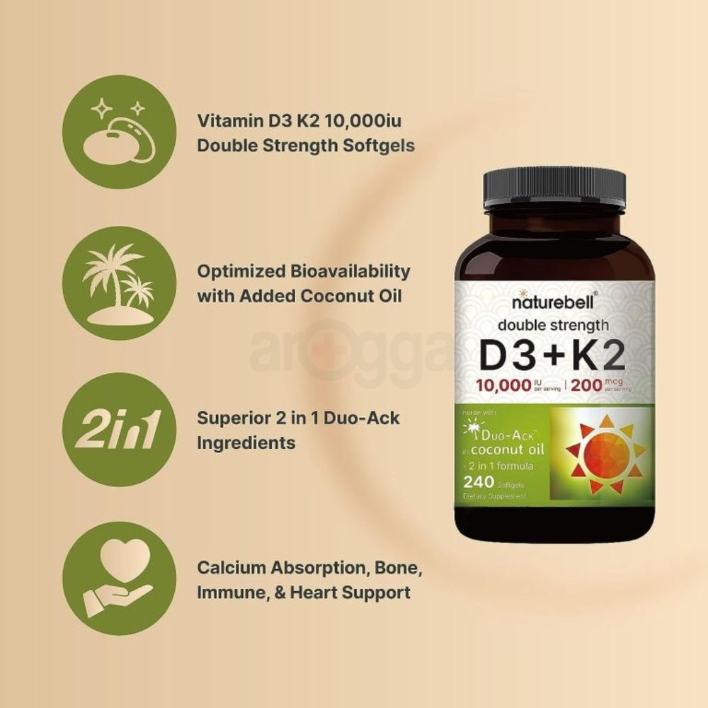 NatureBell Vitamin D3 10,000 IU with K2		 240 Softgels  