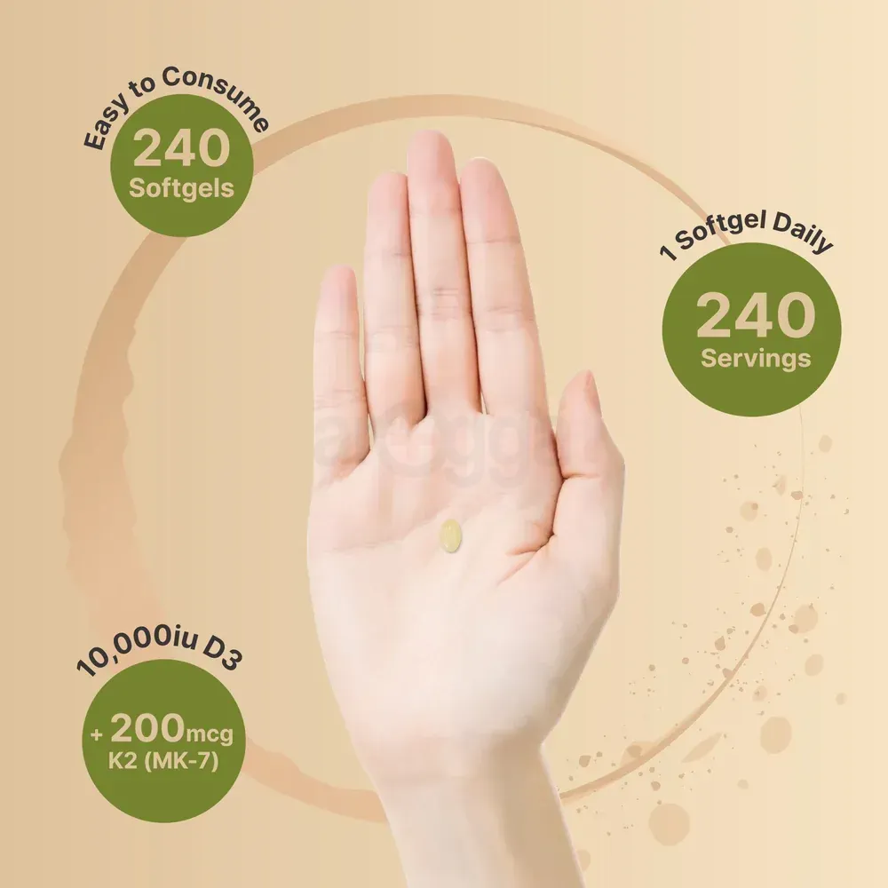 NatureBell Vitamin D3 10,000 IU with K2		 240 Softgels  