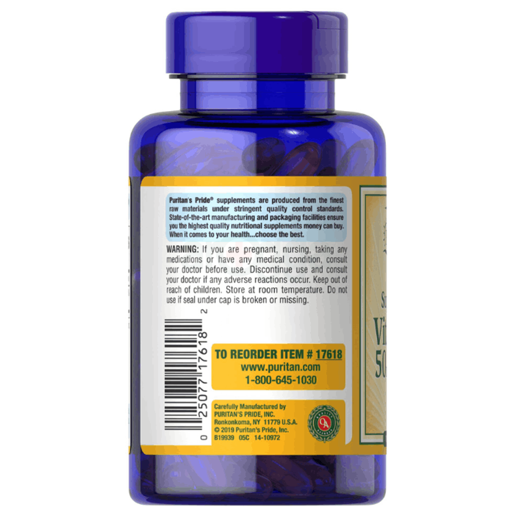 Puritan's Pride Vitamin D3 50 mcg (2000 IU), 200 Softgels  