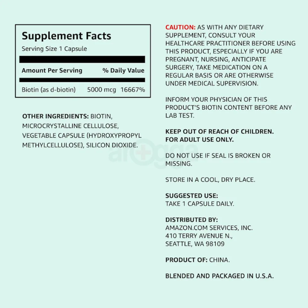 Amazon Elements Vegan Biotin 5000 mcg - Hair, Skin, Nails, 130 Capsules  