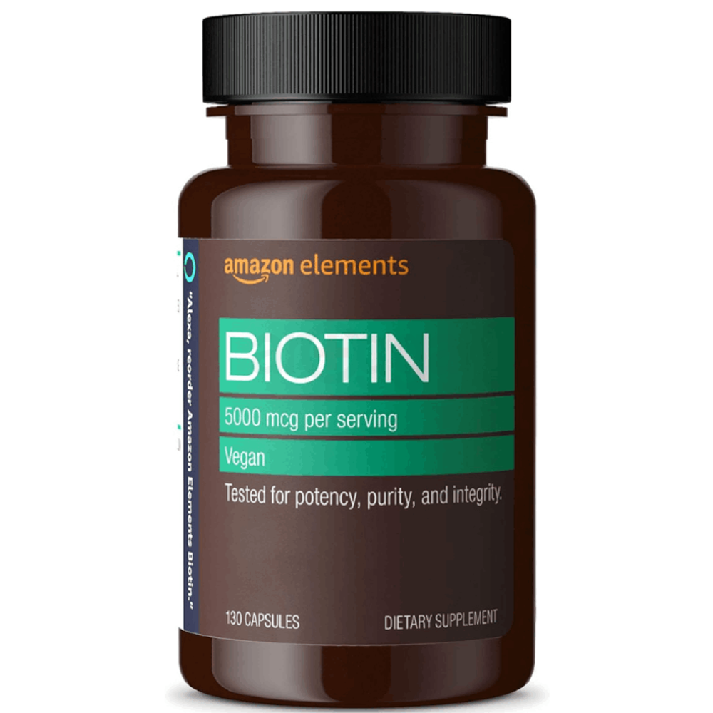 Amazon Elements Vegan Biotin 5000 mcg - Hair, Skin, Nails, 130 Capsules  