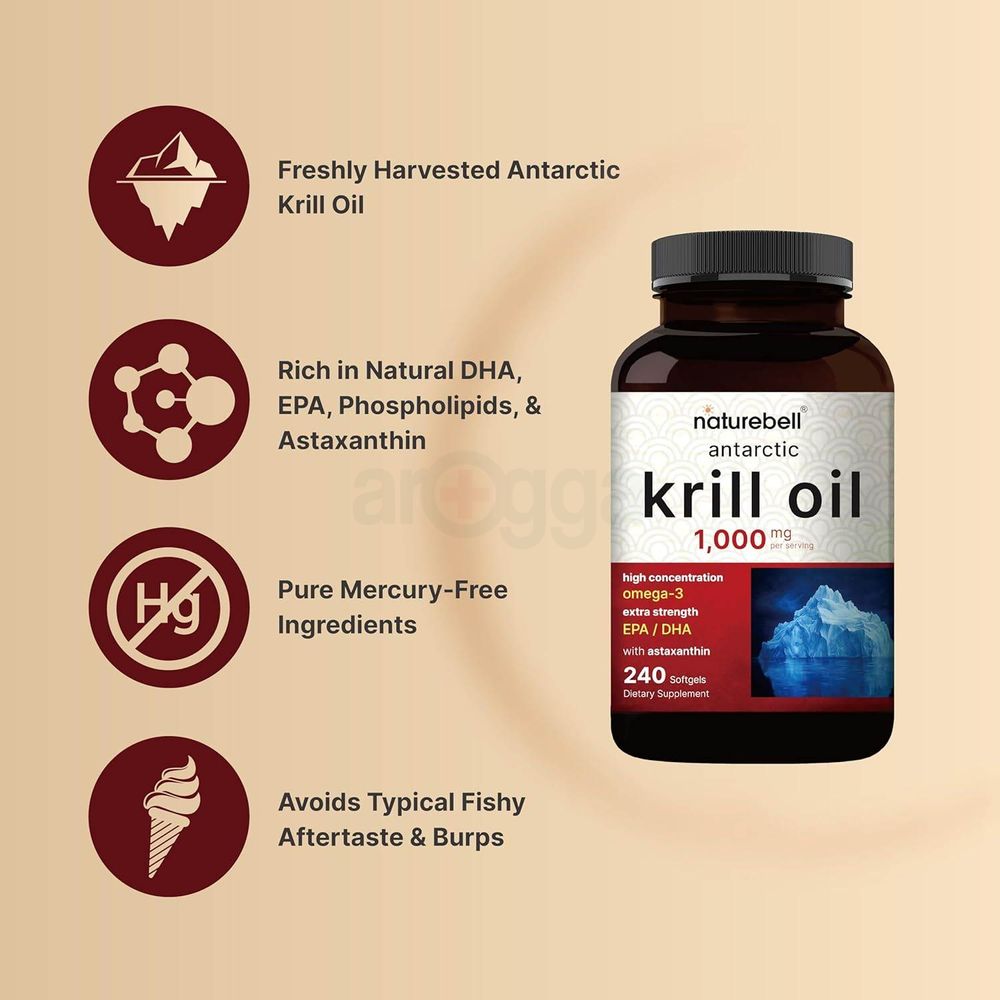 NatureBell Antarctic Krill Oil 1000mg Supplement, 240 Softgels  