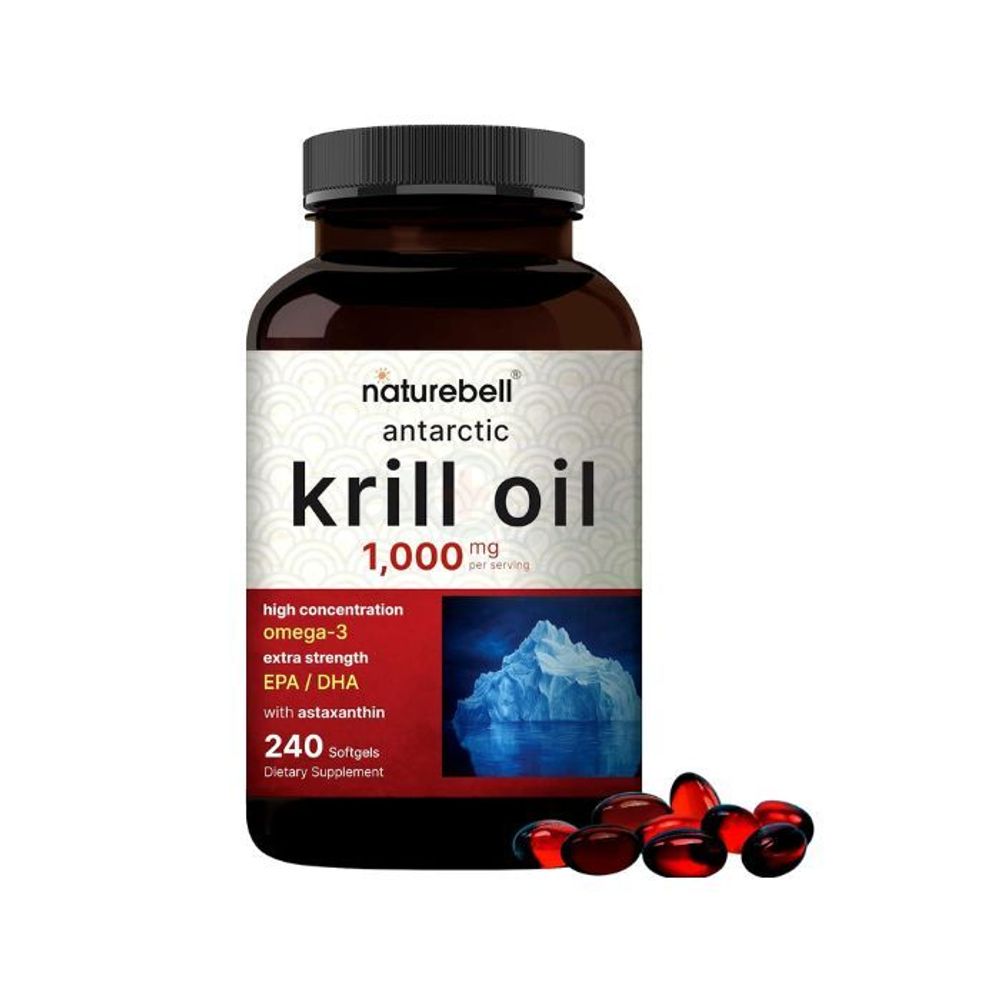 NatureBell Antarctic Krill Oil 1000mg Supplement, 240 Softgels  