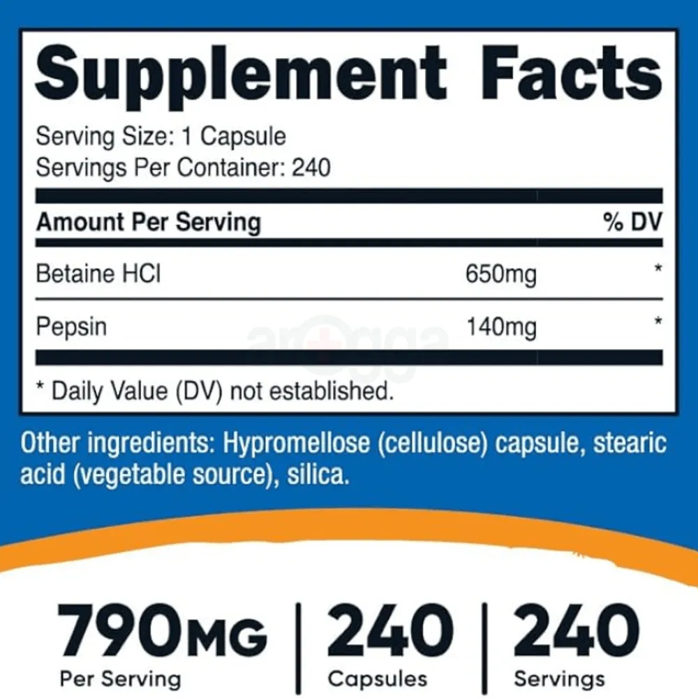 Nutricost Betaine HCl + Pepsin 790mg 240 Capsules   
