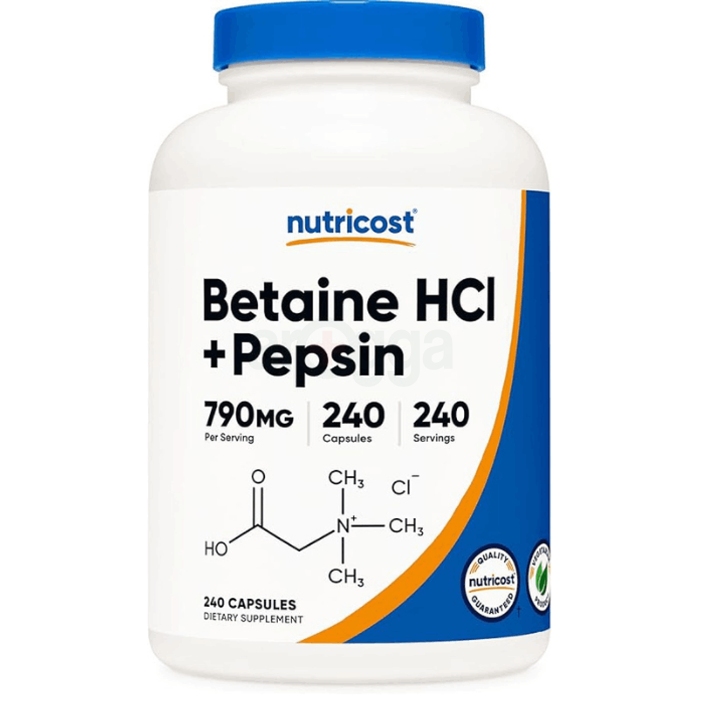 Nutricost Betaine HCl + Pepsin 790mg, 240 Capsules - Gluten Free & Non-GMO
  