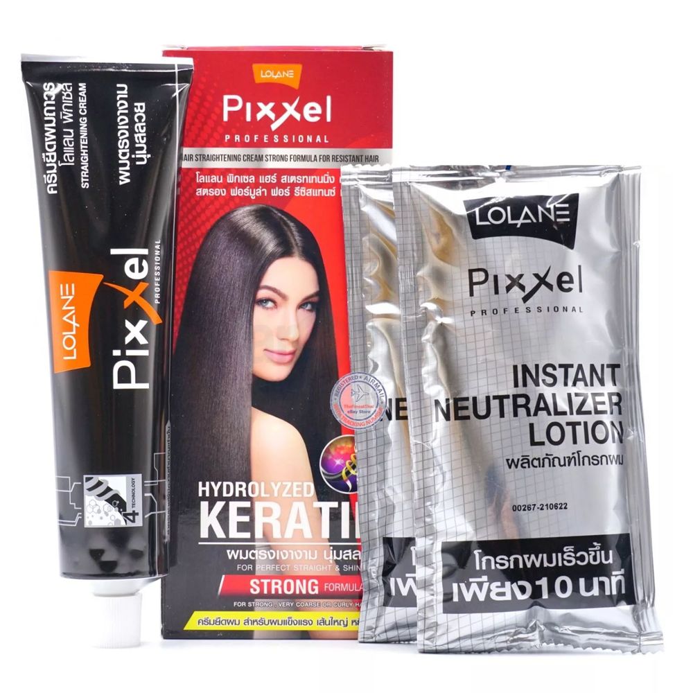 Lolane Pixxel Professional Hair Straightening Cream Strong Formula for Resistant Hair (Straightening Cream 110g and Instant Neutralizer Lotion 60gm)  