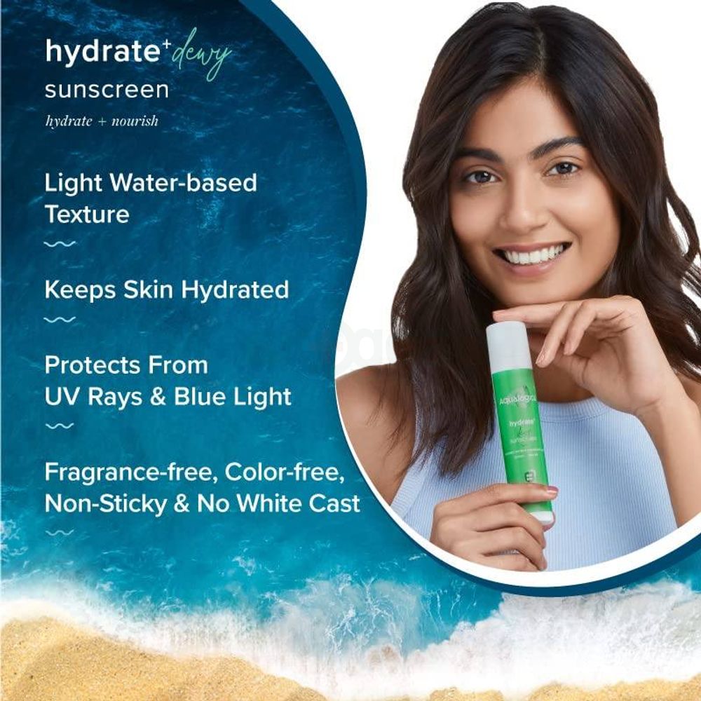 Aqualogica Hydrate+ Dewey Sunscreen SPF 50+ PA++++ with Coconut Water & Hyaluronic Acid  