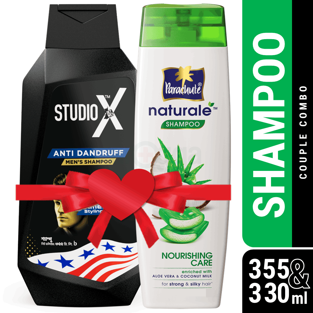 Couple Combo (Shampoo) - Studio X Anti Dandruff Shampoo for Men 355ml & Parachute Naturale Shampoo Nourishing Care 330ml  