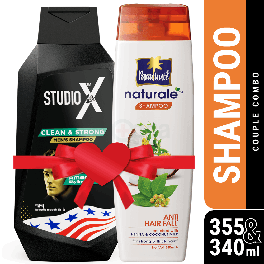 Couple Combo (Shampoo) - Studio X Clean & Strong Shampoo for Men 355ml & Parachute Naturale Shampoo Anti Hair Fall 340ml  