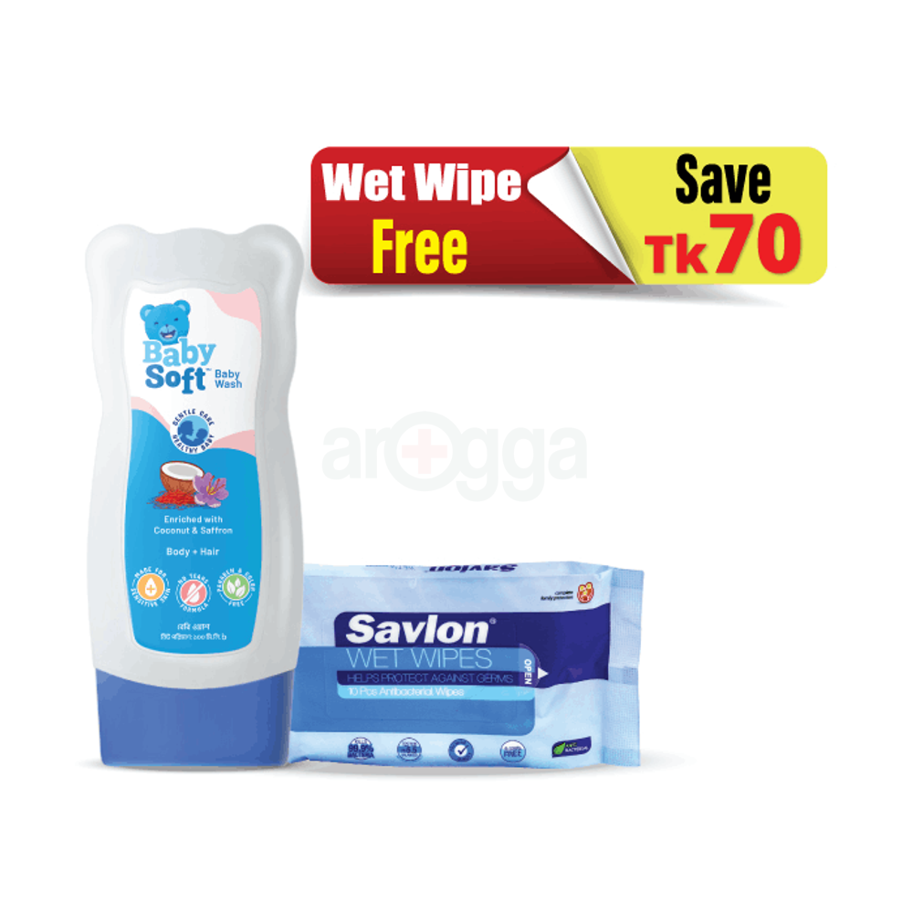 Baby Soft Baby Wash 100ml (Savlon Wet Wipe 10s Free)  