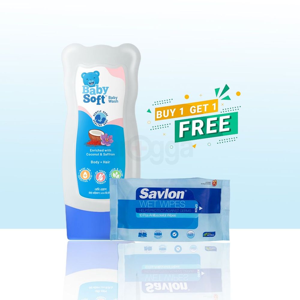 Baby Soft Baby Wash 100ml (Savlon Wet Wipe 10s Free)  