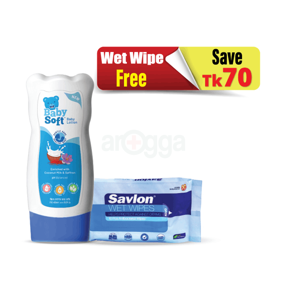 Baby Soft Baby Lotion 100ml (Savlon Wet Wipe 10s Free)  