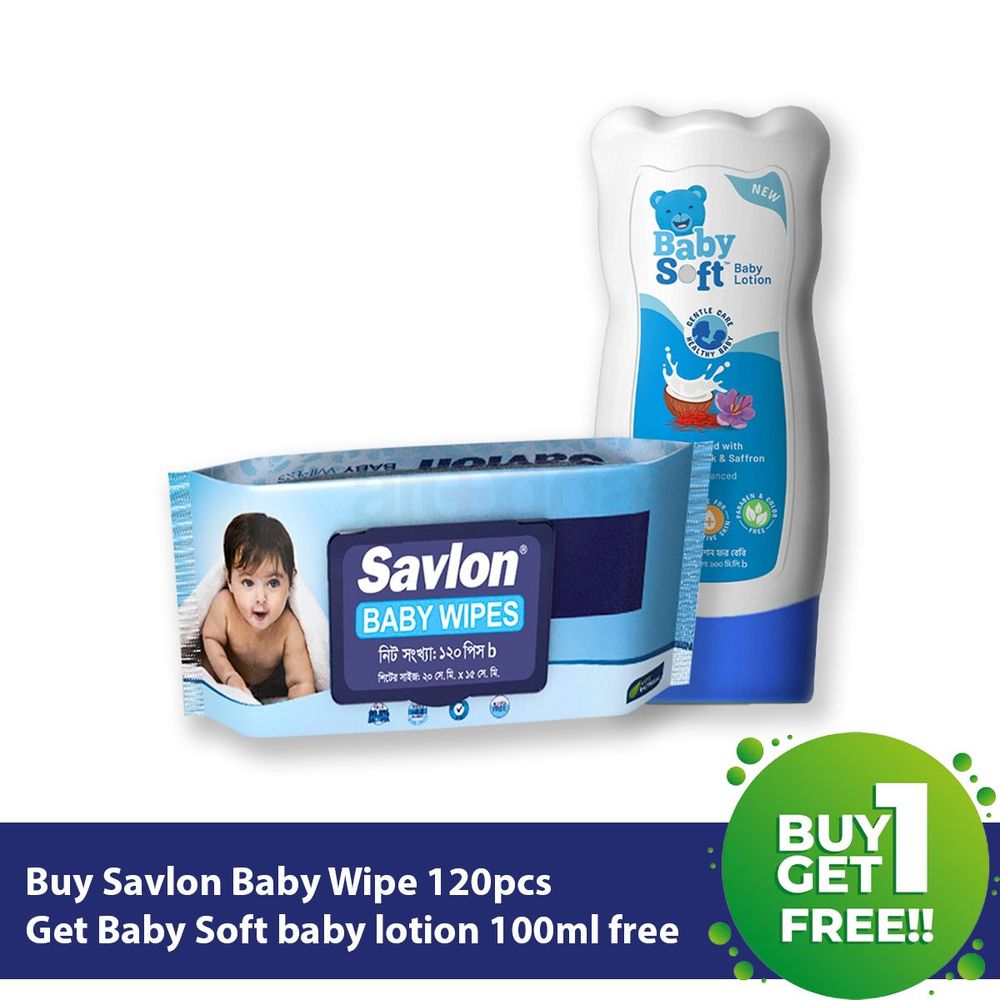 Savlon Baby Wipe 120's Pack (Soft baby lotion 100ml free)  