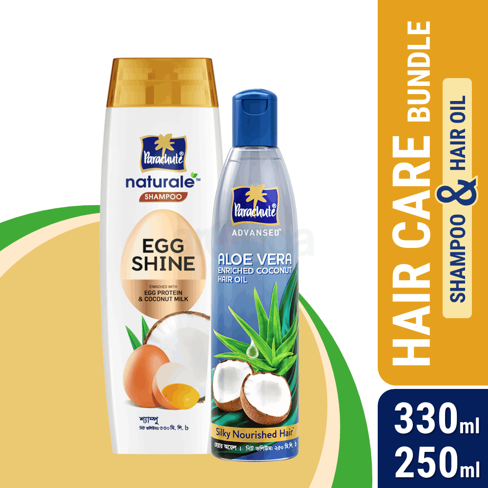 HAIR CARE BUNDLE - Parachute Naturale Shampoo Egg Shine 330ml & Aloe Vera Enriched Coconut Hair Oil 250ml  