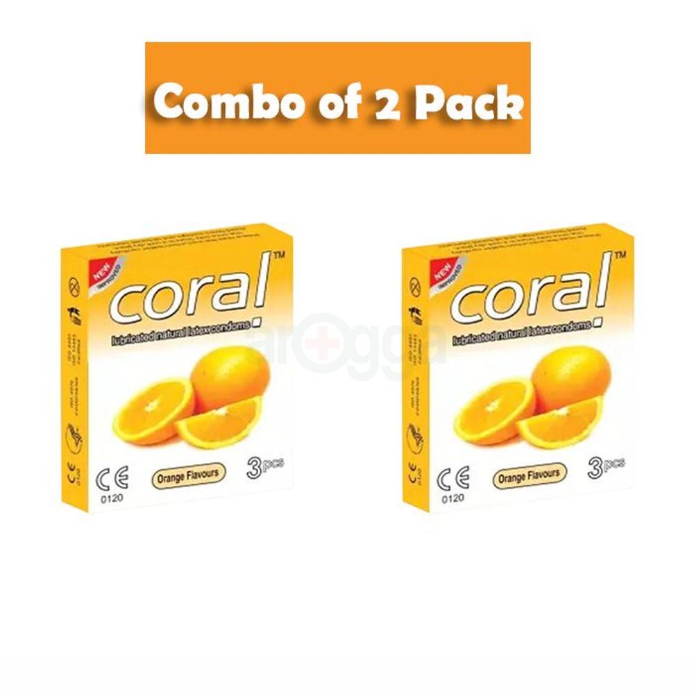 Coral Orange Natural Latex Condoms (Combo Pack of 2)  