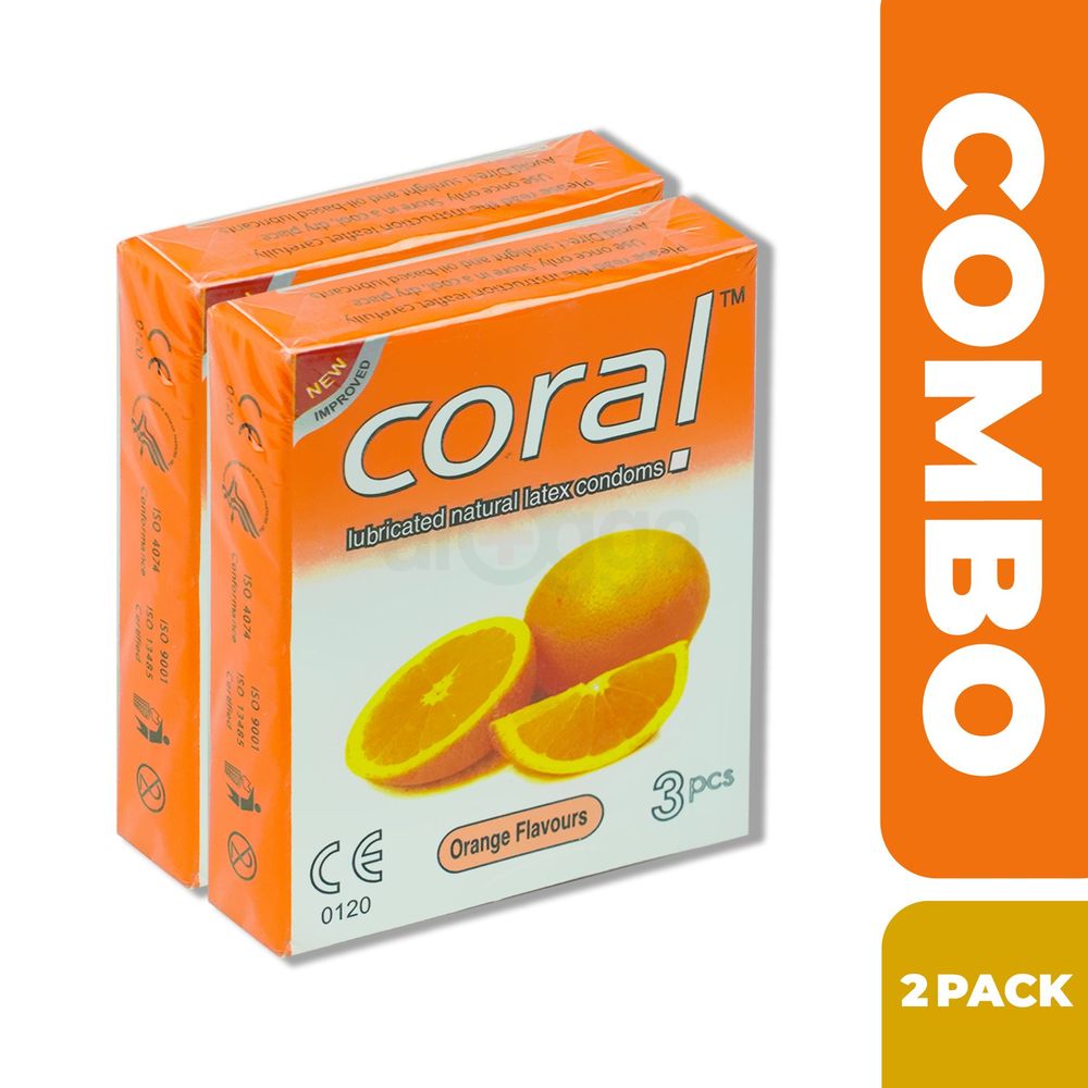 Coral Orange Natural Latex Condoms (Combo Pack of 2)  