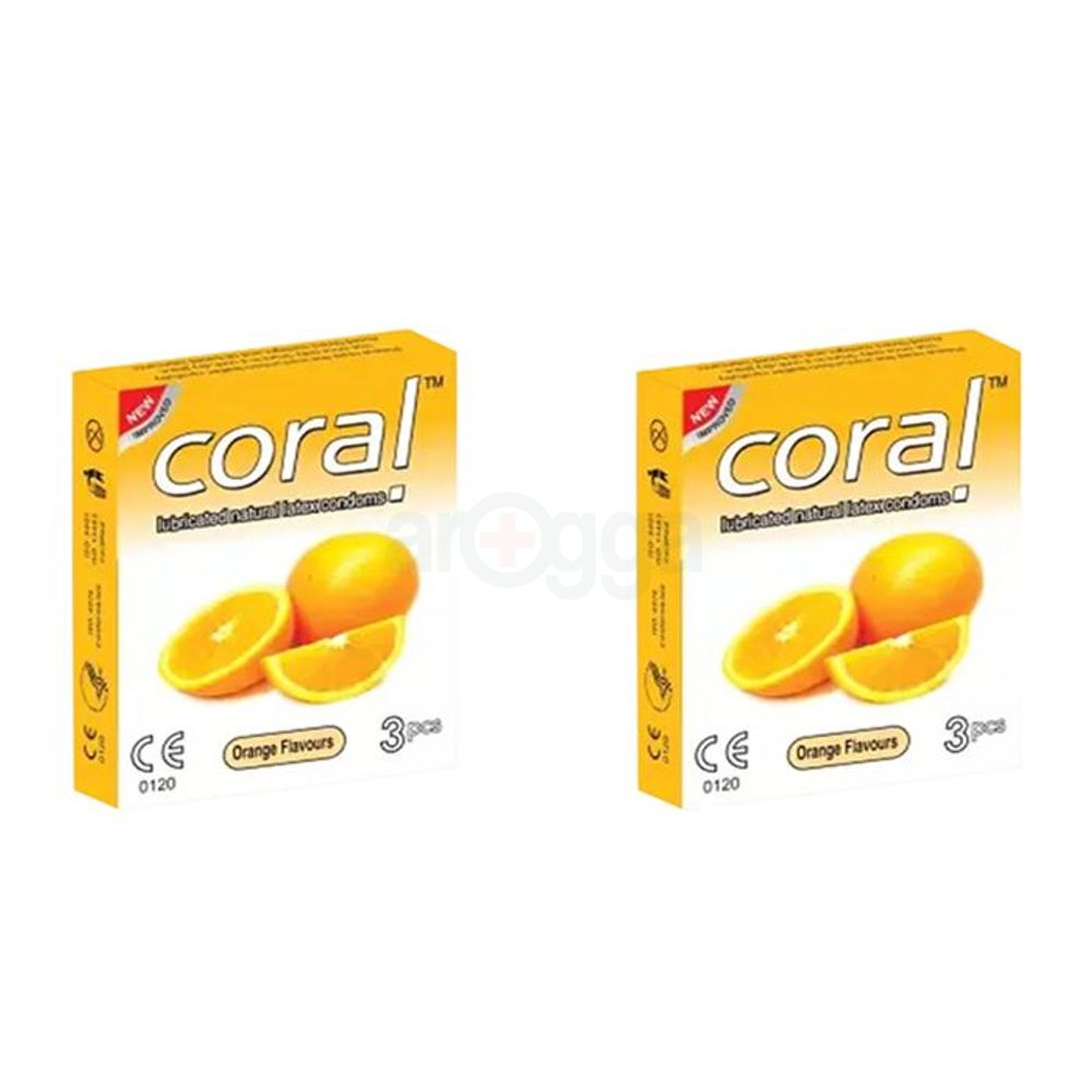 Coral Orange Natural Latex Condoms (Combo Pack of 2)  