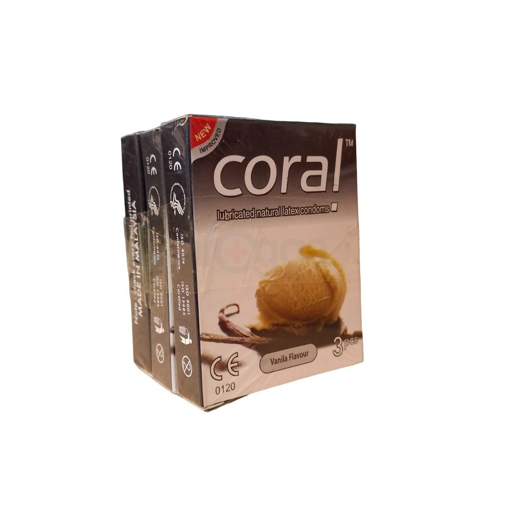 Coral - Vanilla Flavors Lubricated Natural Latex Condom - Combo Pack - 3 Packs - 3x3 - 9pcs  