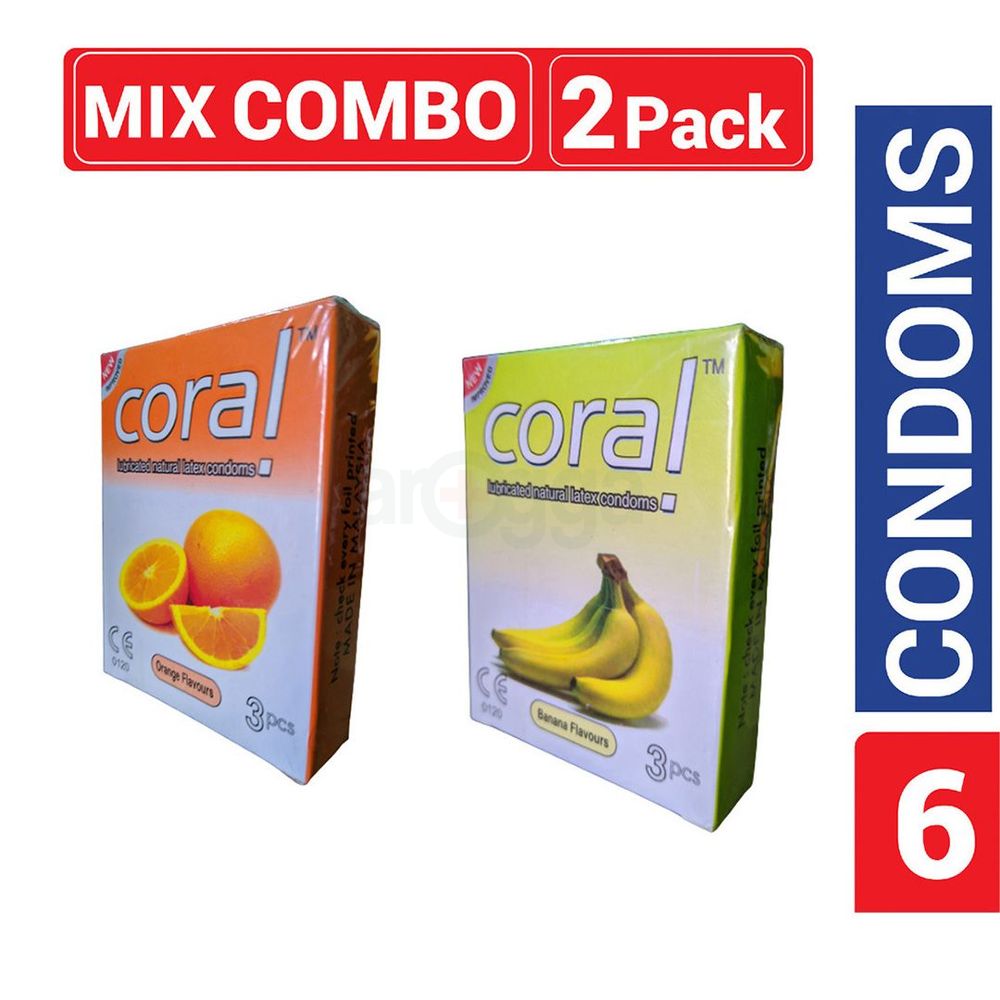 Coral Mix |1 Pack Orange & 1 Pack Banana Flavored Condom For Men | 3x2=6pcs  