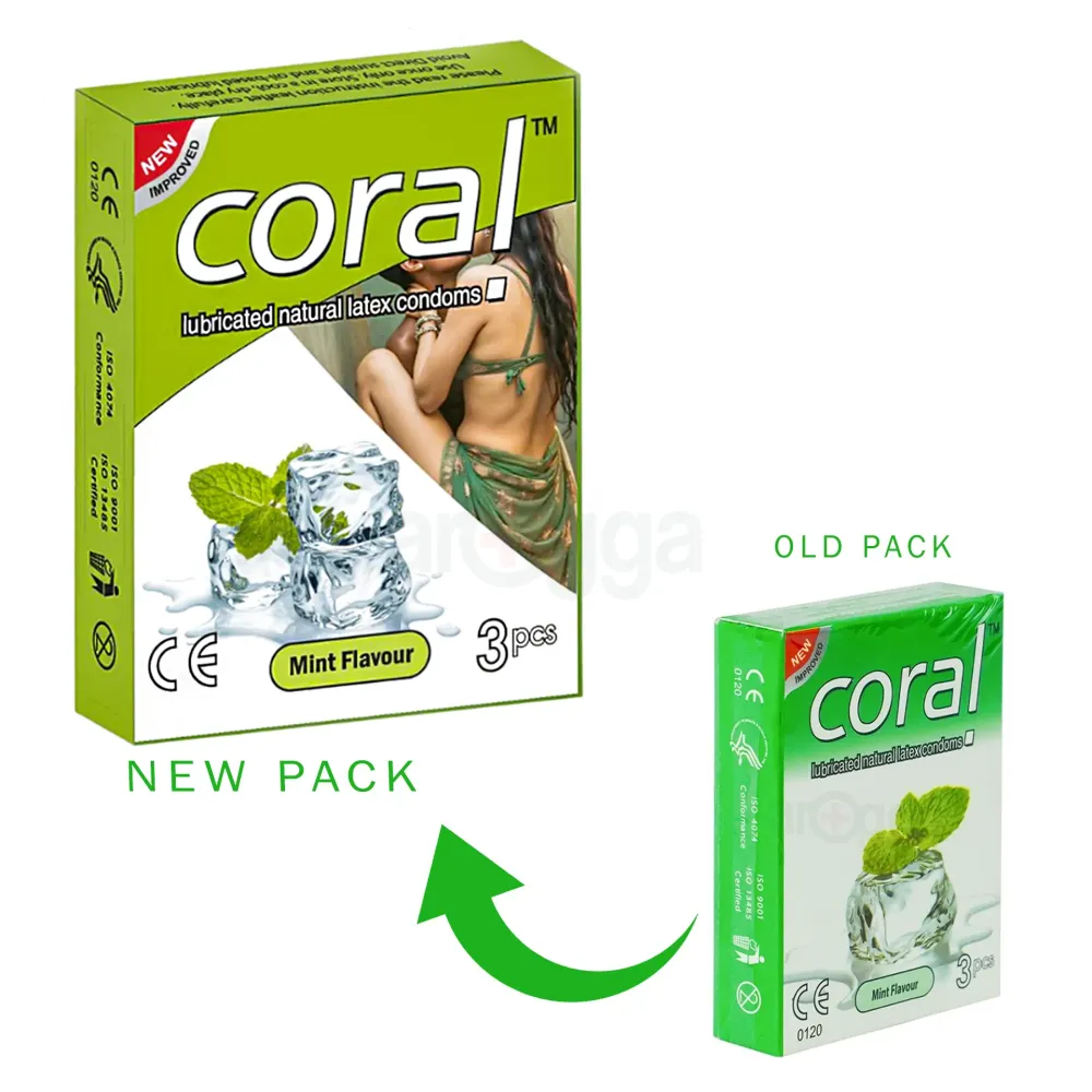 Coral - Mint Flavors Lubricated Natural Latex Condom - Single Pack - 3x1=3pcs  