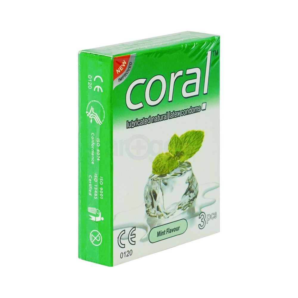 Coral - Mint Flavors Lubricated Natural Latex Condom - Single Pack - 3x1=3pcs  