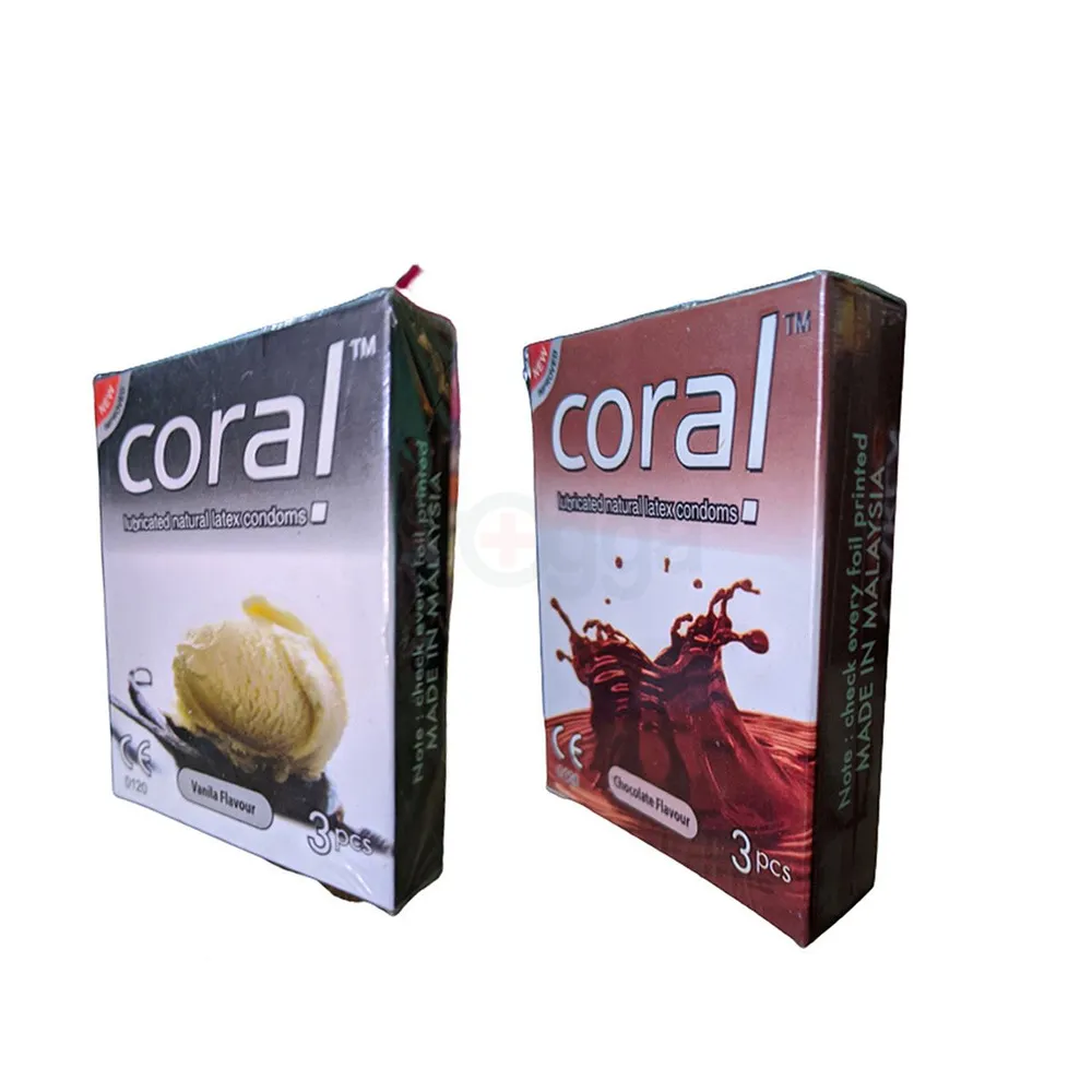 Coral Mix - 1 Pack Vanilla & 1 Pack Chocolate Flavored Condom - 3x2=6pcs  