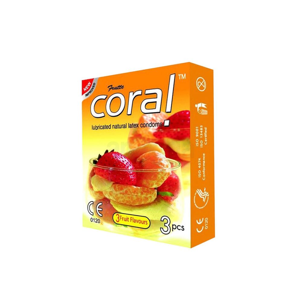 Coral Condom 3 Fruits Flavors Lubricated Natural Latex - Single Pack  