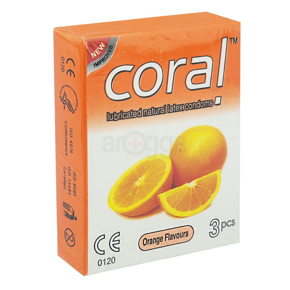 Coral - Orange Natural Latex Condom for Men-single pack-3x1 - 3 pieces  