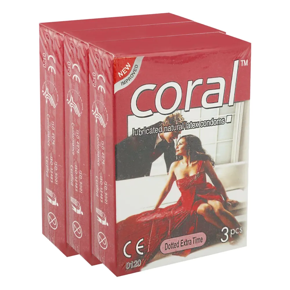 Coral - Dotted Extra Time Lubricated Natural Latex Condom - Combo Pack - 3 Packs  