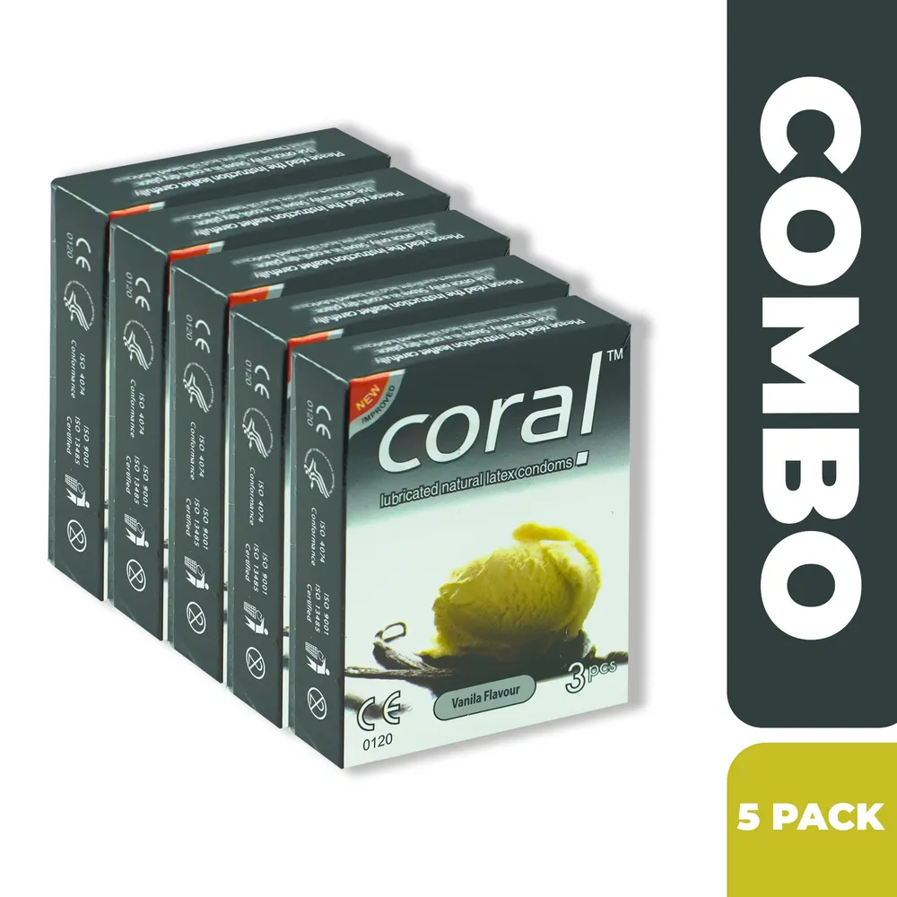 Coral Vanilla Flavor Lubricated Natural Latex Condom Half Box - 3x5=15pcs (Made in Malaysia)  