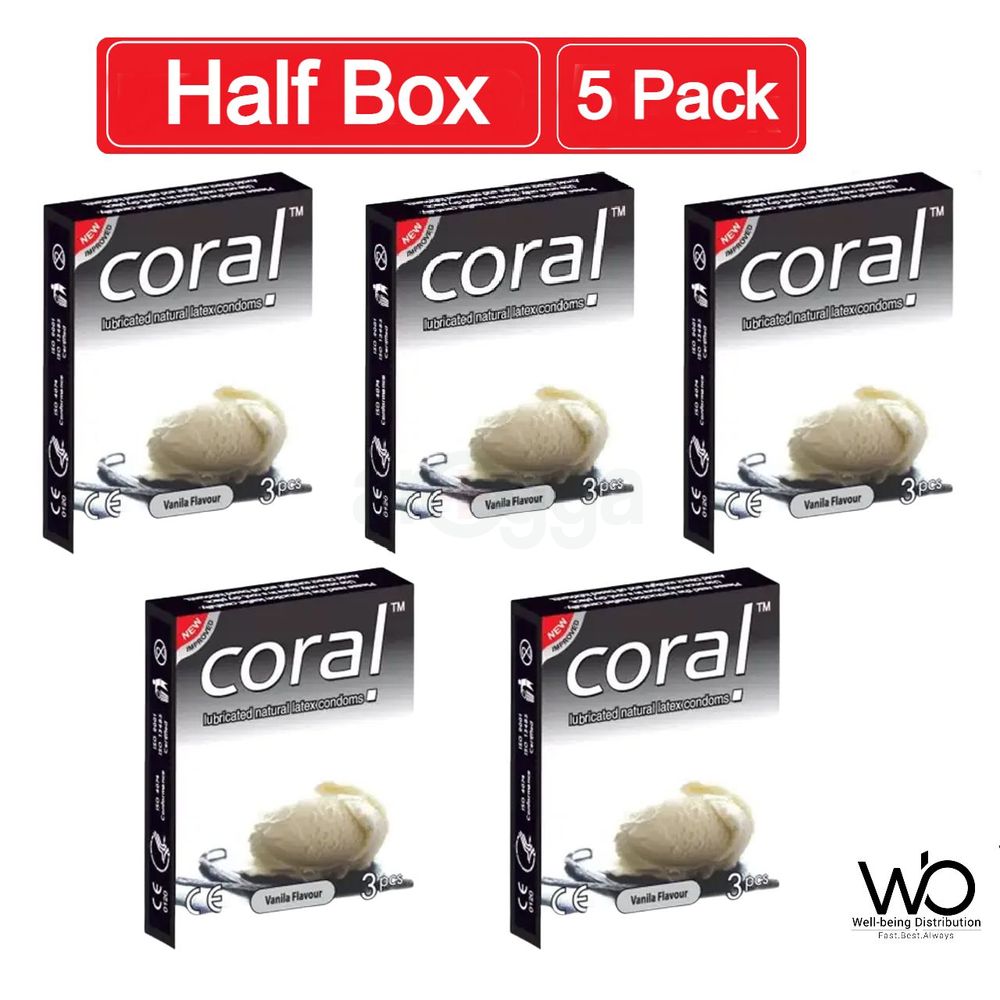 Coral Vanilla Flavor Lubricated Natural Latex Condom Half Box - 3x5=15pcs (Made in Malaysia)  