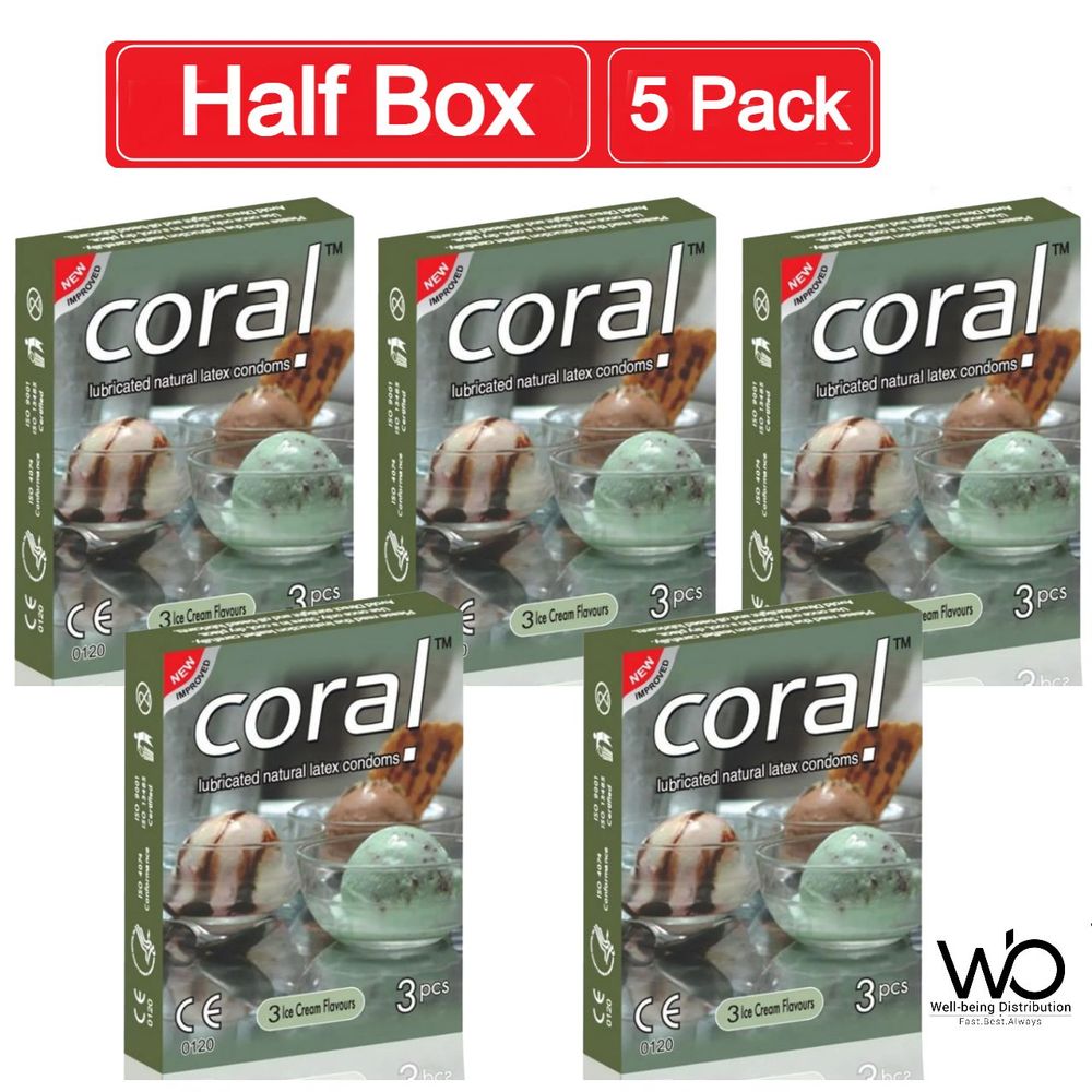 Coral Ice Cream Flavor Latex Condoms (5 packs combo) (5 x 3 = 15 pcs)  