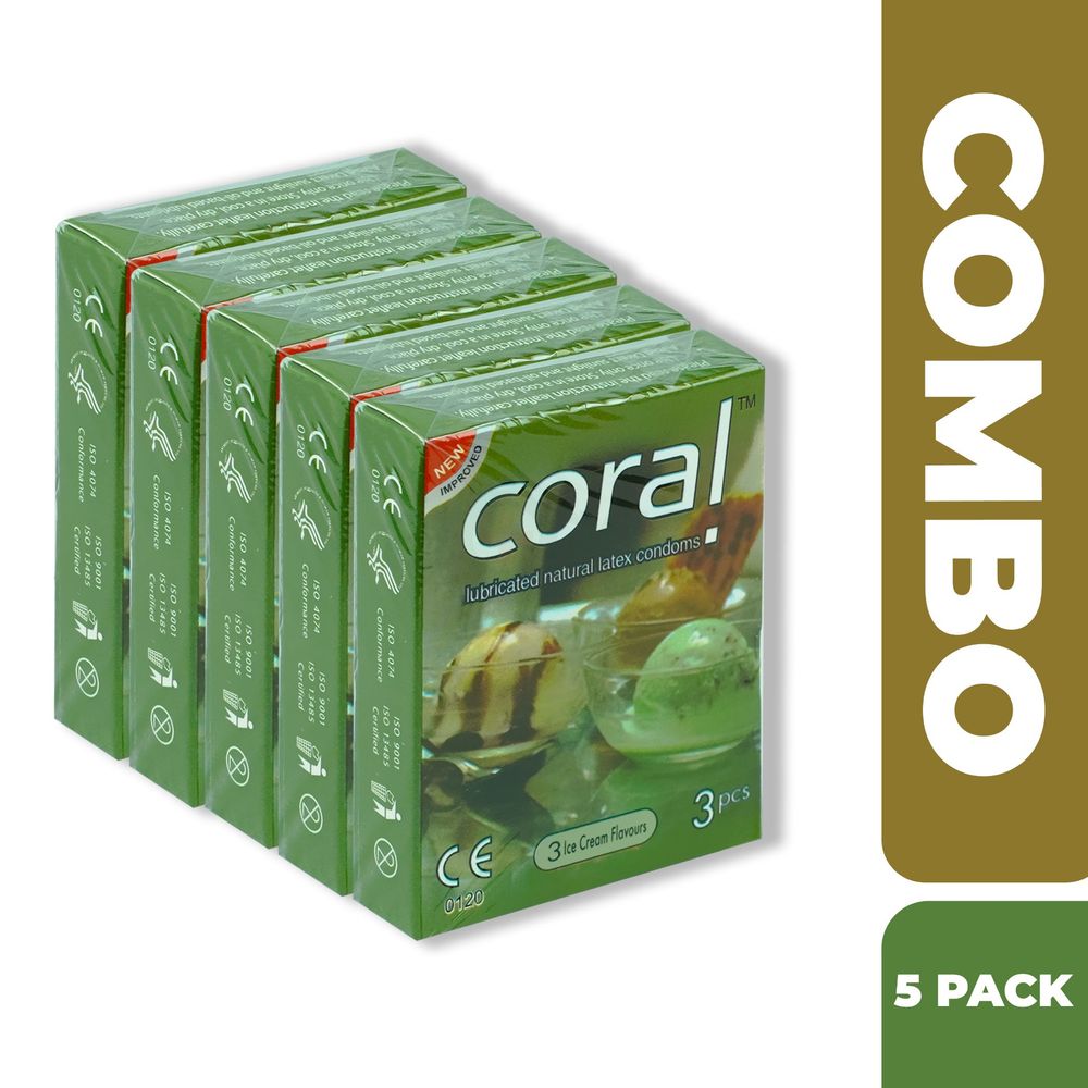 Coral Ice Cream Flavor Latex Condoms (5 packs combo) (5 x 3 = 15 pcs)  