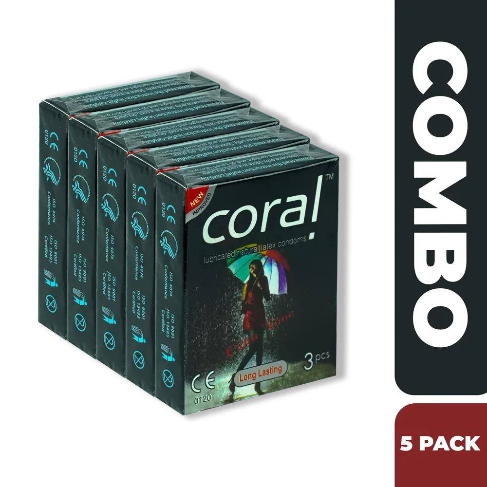 Coral Long Lasting Extra Time Lubricated Natural Latex Condom Half Box - 3x5=15pcs (Made in Malaysia)  