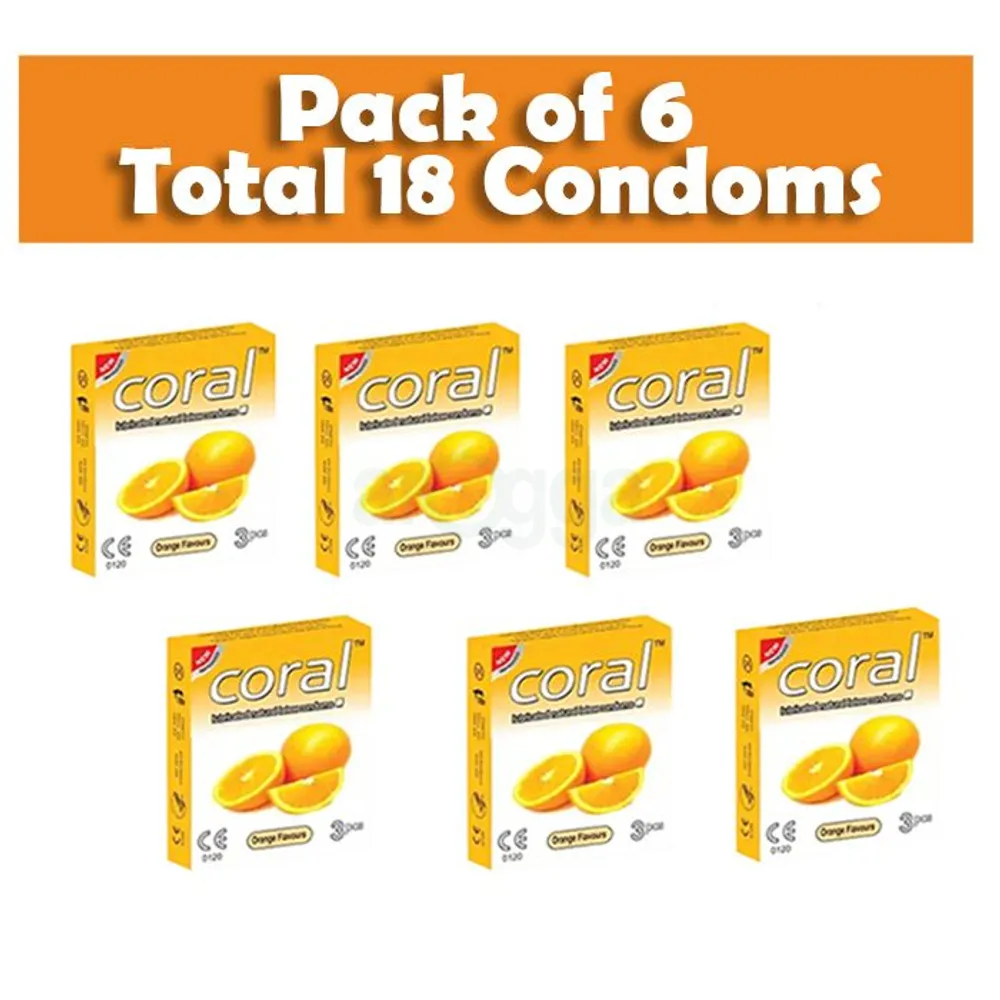 Coral - Orange Natural Latex Condom - 5 Pack Combo +1 Pack Free   