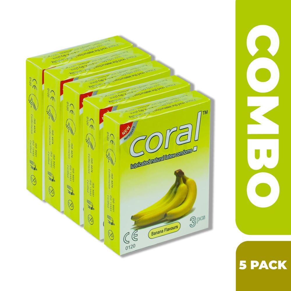 Coral Banana Flavors Lubricated Natural Latex Condom Half Box 15pieces  