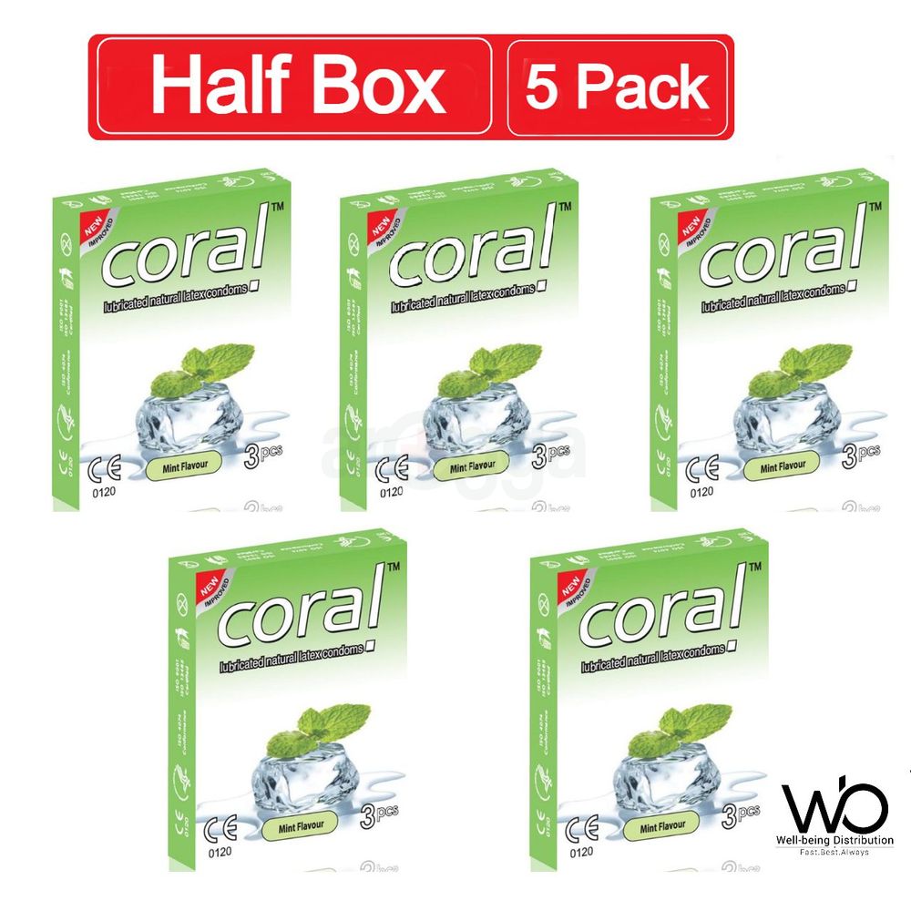 Coral Mint Flavors Lubricated Natural Latex Condom Half Box - 3x5=15pcs (Made in Malaysia)  