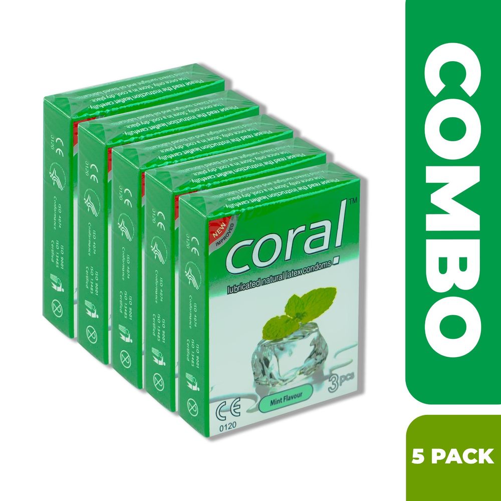 Coral Mint Flavors Lubricated Natural Latex Condom Half Box - 3x5=15pcs (Made in Malaysia)  