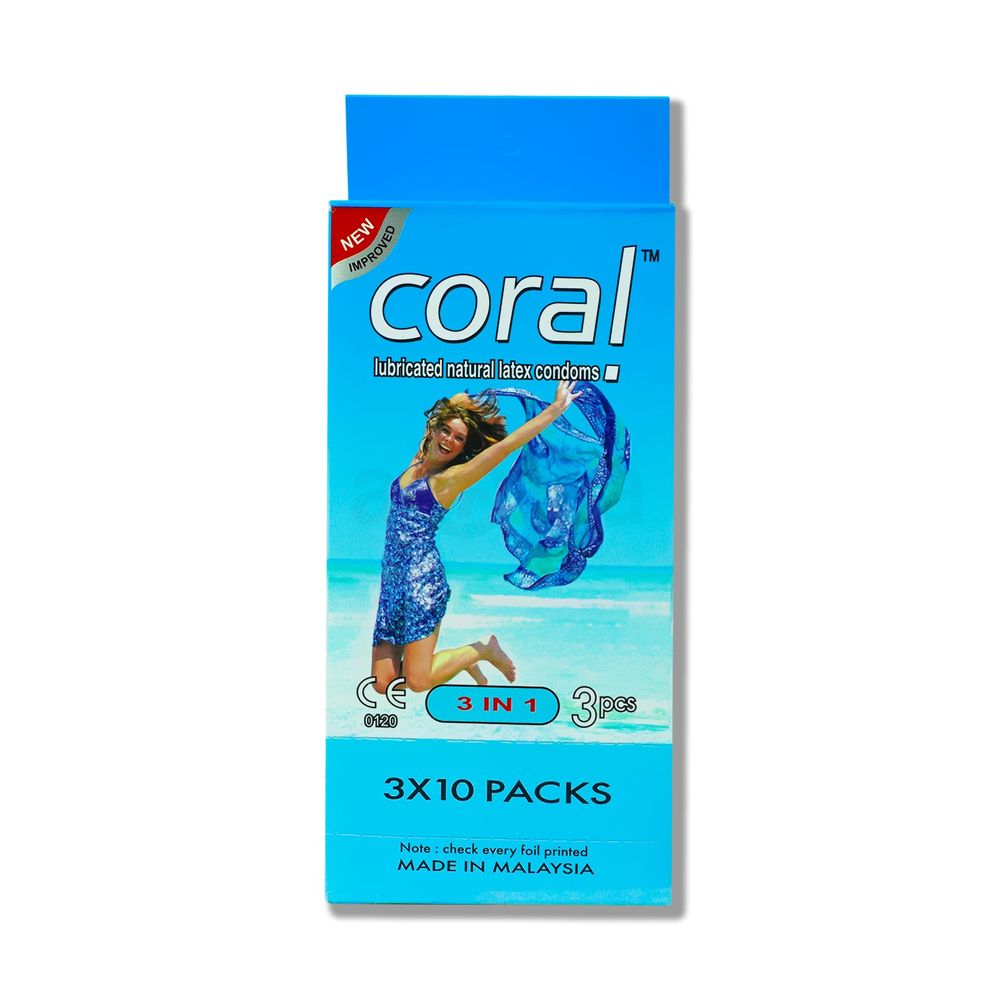CORAL - Coral - 3 in 1 Lubricated Natural Latex Condoms  
