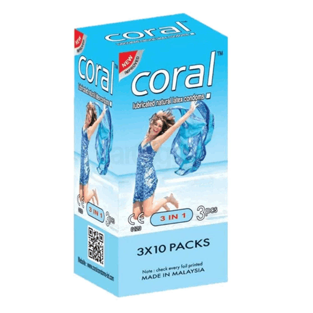 CORAL - Coral - 3 in 1 Lubricated Natural Latex Condoms  